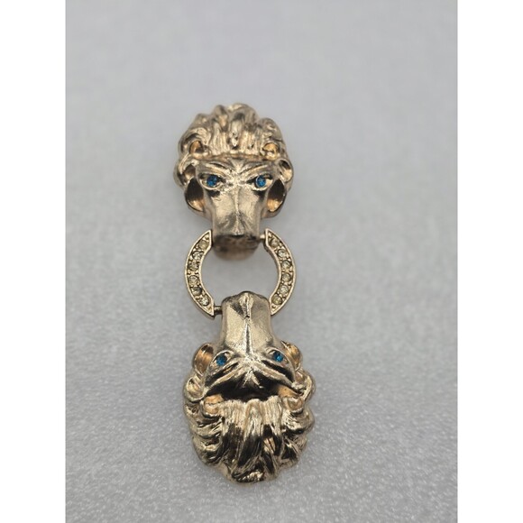 Rare Vtg Gold Tone Two Tiger Heads Green Belt Buckle With Green Bedazzled Eyes main image 9